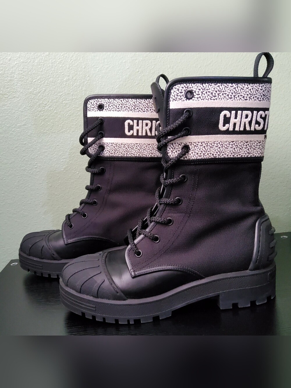 CHRISTIAN DIOR black 2023 D-Major Combat Boots Shoes 38.5 EU 8.5 USA